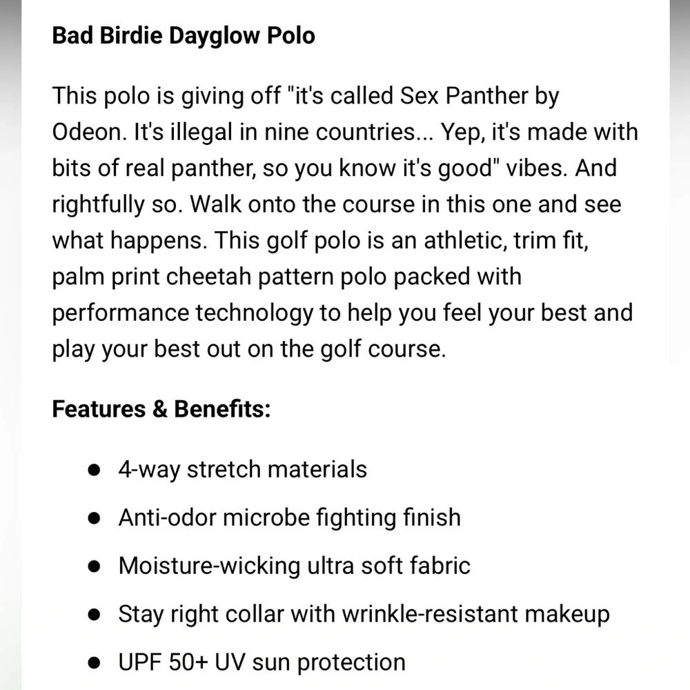 Bad Birdie Men Dayglow Polo Golf Shirt Sz S Panther Palm Trees Unique Athleisure